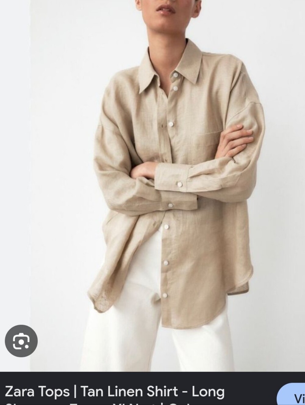 Zara Linen Button-Up Shirt in Beige